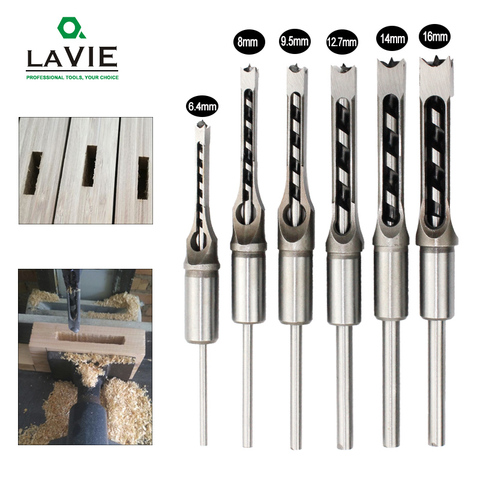 6PCS HSS Twist Drill Bits Square Auger Mortising Chisel Drill Set Square Hole Woodworking Drill Tools Kit Set Extended Saw BH01 ► Photo 1/6
