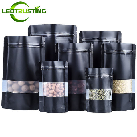 Leotrusting 100pcs Stand up Matt Black Aluminum Foil Window Zip Lock Bag Coffee Powder Nuts Storage Bag Frosted Window Gift Bag ► Photo 1/6