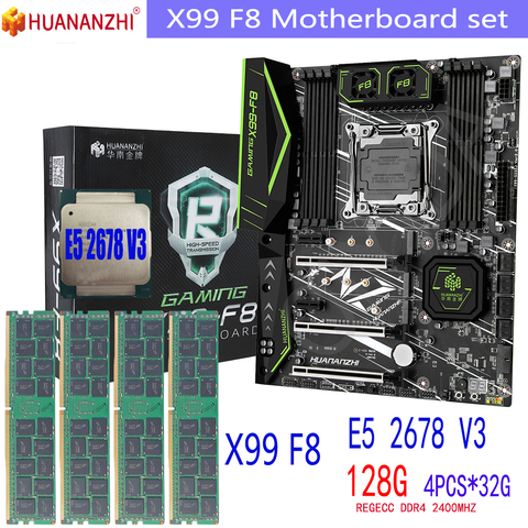 HUANANZHI F8 Xeon E5 2678 V3 X99 F8 motherboard DDR4 LGA2011-3 and LGA 2011 128GB = 32GB * 4pcs 2400MHz Memory Motherboard Set ► Photo 1/6