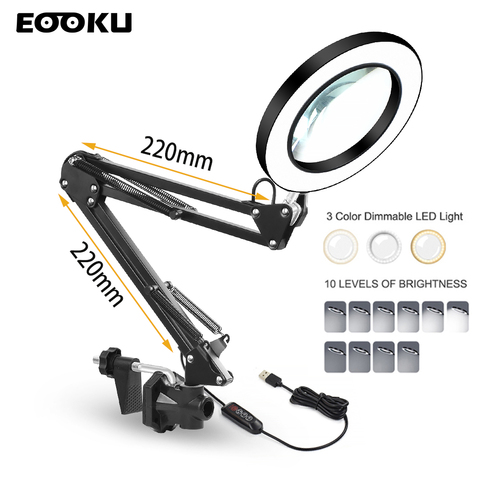EOOKU 8W USB LED 3 Colors Table Lamp Dimming Desk Reading Light with 5X Large Magnifying Glass Magnifier Nail Beauty Light ► Photo 1/6