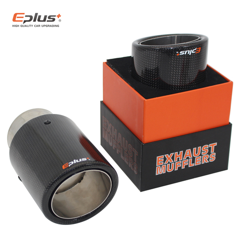 EPLUS Car Glossy Carbon Fiber Muffler Tip Exhaust System Pipe Mufflers Nozzle Universal Crimping Stainless Silver For Akrapovic ► Photo 1/6
