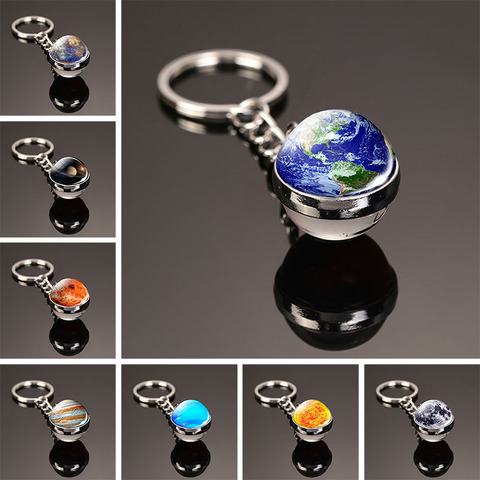Solar System Planet Keyring Galaxy Nebula Space Keychain Moon Earth Sun Mars Art Picture Double Side Glass Ball Key Chain ► Photo 1/6