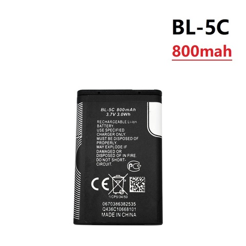 3.7V 800mAh Battery BL-5C BL5C BL 5C Rechargeable Batteries For Nokia 2112 2118 2255 2270 2280 2300 2600 2610 3125 3230 1pcs ► Photo 1/3