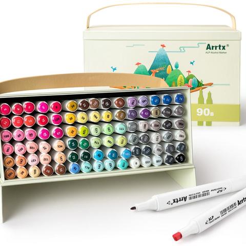 Arrtx ALP 90 Colors Alcohol Marker Set, Dual Tip Marker Set for Painting, Sketching, Cartoon Coloring, Designing, etc. ► Photo 1/6