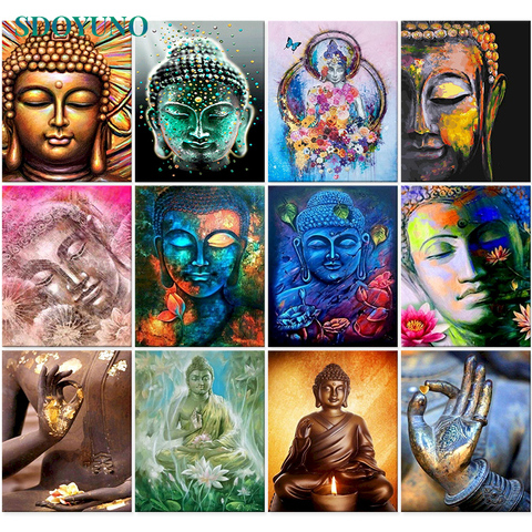 SDOYUNO 60x75cm Oil Paint By Numbers the Buddha Frameless DIY Painting By Numbers On Canvas Religion Faith Hand Painting Decor ► Photo 1/6
