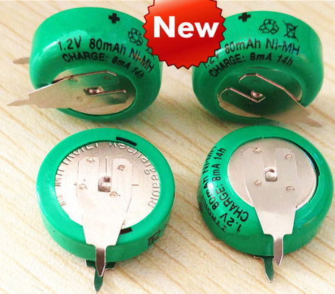 new 1PCS-10PCS 1.2V 80mAh  button nickel-metal hydride rechargeable battery button 80mAh 1.2V with soldering foot timer ► Photo 1/3