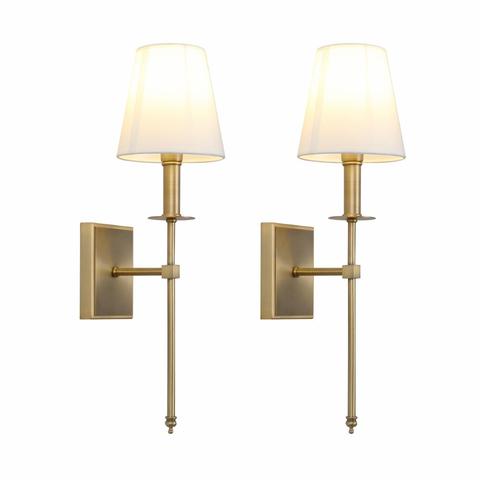 Permo Set of 2 Classic Rustic Industrial Wall Sconce Lighting Fixture with Flared White Textile Lamp Shade ► Photo 1/6