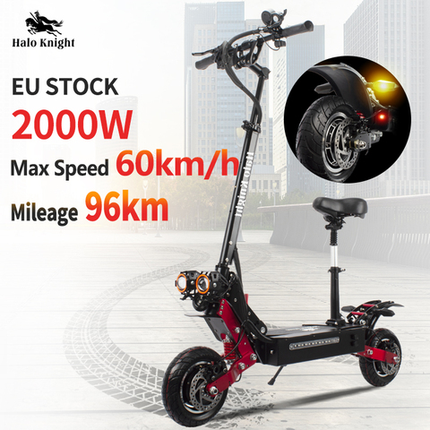 Dual Drive 2000W Adult Electric Scooter With Seat Foldable Halo Knight  Fat Tire Hot Sale Electric Motorcycle Kick  E Scooter ► Photo 1/6