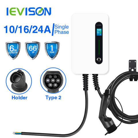 10/16/24A 1 Phase EV Charger Wallmount Electric Vehicle Charging Station Switchable Current EVSE Wallbox Type2 Cable IEC 621962 ► Photo 1/6