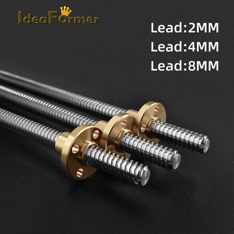 3D Printers Parts T8 Lead Screw OD 8mm Pitch 2mm Lead 2/4/8mm 200mm-450mm lead screw 8mm with Brass Nuts for Reprap 3D Printer ► Photo 1/6