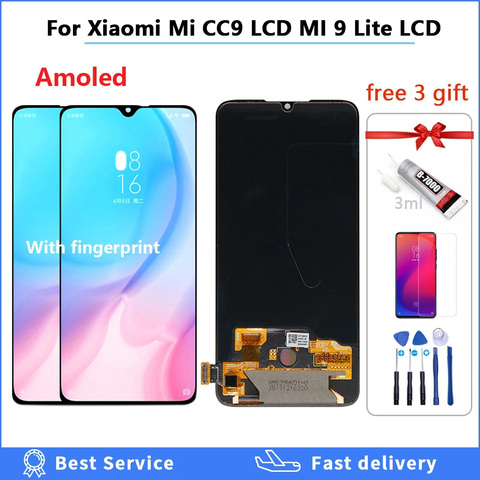 6.39'' Super AMOLED For Xiaomi Mi CC9 LCD MI 9 Lite lcd Display 10 Touch Screen Digitizer Replacement For MI9 Lite MI CC9 LCD ► Photo 1/6