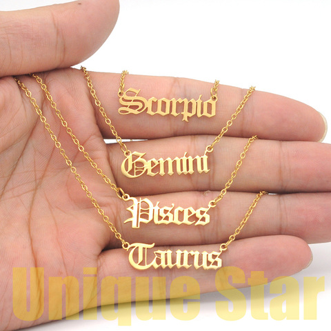 12pcs/set Wholesale 100% Stainless Steel Old English Zodiac Letter Necklace for Women Aries Horoscope Jewelry Fashion Necklaces ► Photo 1/6