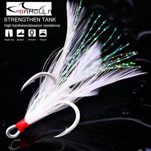 Treble Fishing Hooks 10pcs Treble Hooks With Feather Tackle Fishing Hook Stronger Carbon Steel Barbed Fishhooks Pesca Accessary ► Photo 1/6