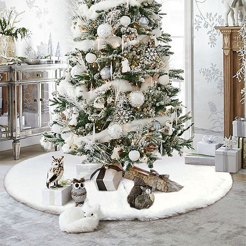 1pc White Christmas Tree Skirt Plush Faux Fur Carpet Xmas Floor Mat Ornaments Merry Christmas New Year Christmas Tree Decoration ► Photo 1/6