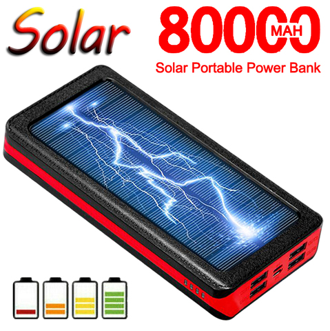 80000mAh Solar Power Bank Portable Phone Fast Charging Large-capacity External Battery Poverbank Outdoor Travel Charger ► Photo 1/6