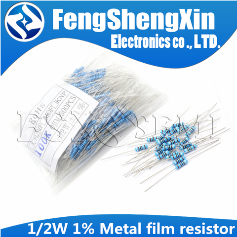 50pcs 1/2W 1% Metal film resistor 1R~2.2M 100R 220R 330R 1K 1.5K 2.2K 3.3K 4.7K 10K 22K 47K 100K 100 220 330 1K5 2K2 3K3 4K7 ohm ► Photo 1/2