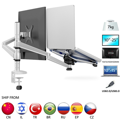 OA-7X Multimedia Desktop long arm 32inch LCD Monior Stand Laptop Holder Stand Table Full Motion Double Monitor Mount ► Photo 1/5