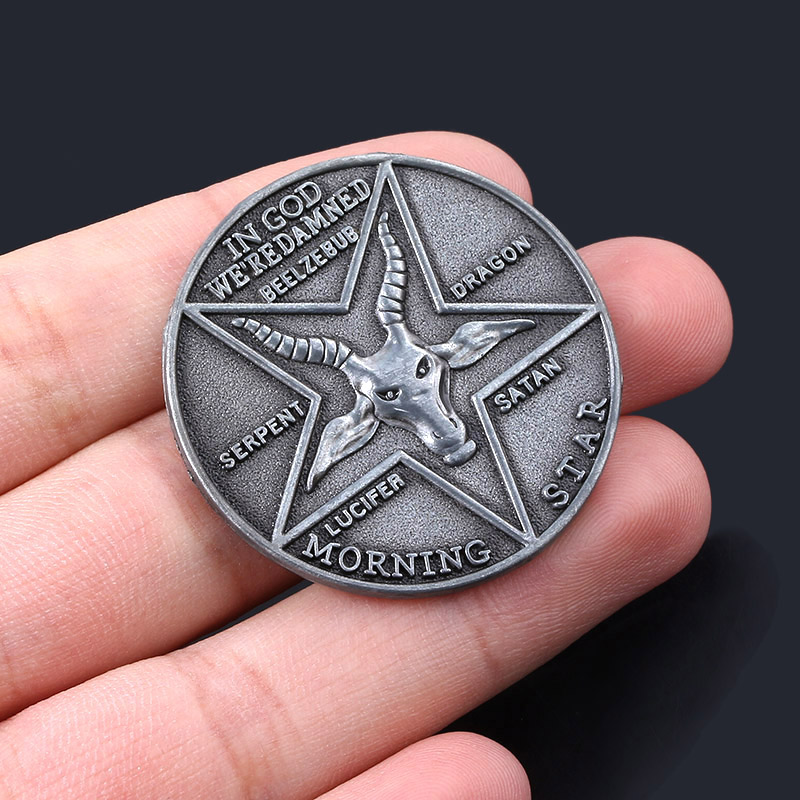 SG Lucifer Morning Star Satanic Pentecostal Badge Coin Keychain