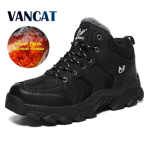 Men's Winter Boots Warm Plush Men's Snow Boots High Quality Leather Waterproof Men Sneakers Outdoor Men Hiking Boots Work Shoes ► Photo 1/6