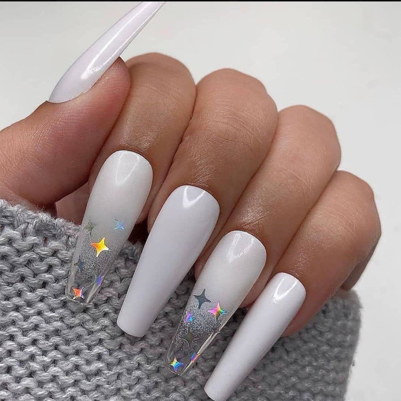 24PCS Fake Long Fingernail Extension Pink Cloud Color Transparent White  Star Glitter Manicure Patch Nail Art False Nails - Price history & Review |  AliExpress Seller - Variety-Beauty Store 