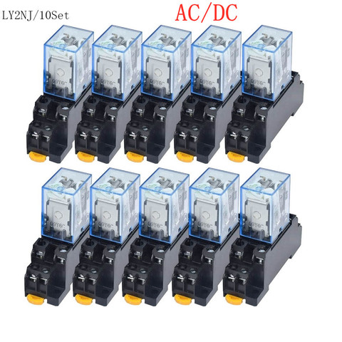 10 Set LY2NJ HH62P HHC68A-2Z Electronic Micro Electromagnetic Relay 10A 8PIN Coil DPDT With Socket Base DC12V,24V AC110,220V ► Photo 1/5