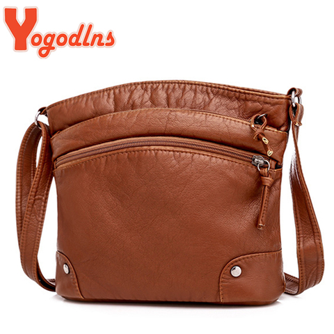 Yogodlns Soft PU Leather Shoulder Bag Women Retro Messenger Bag Double Zipper Female Crossbody Bag Big Capacity Daily Handbag ► Photo 1/1