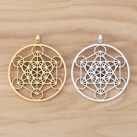 6 Pieces Gold/Silver Color Large Archangel Metatron Cube Symbol Round Charms Pendants for Necklace Jewelry Making Findings 40mm ► Photo 1/5