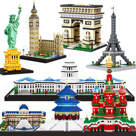 Architecture Liberty Statue Big Ben Eiffel Tower Model Building Blocks Pair Moscow London Cathedral Diamond Construction toy ► Photo 1/6