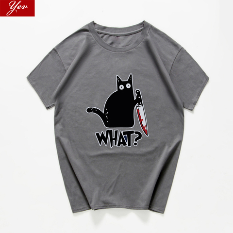 Cat What  funny T-Shirt men Vintage Graphic Cat With Knife Unisex tshirt men Novelty streetwear t shirt men homme men clothes ► Photo 1/6