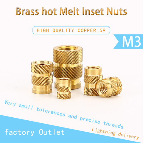 Brass Hot Melt Insert Nuts Heating Molding Copper Thread Inserts Nut SL-type Double Twill Knurled Injection Brass Nut M3 50 Pcs ► Photo 1/6