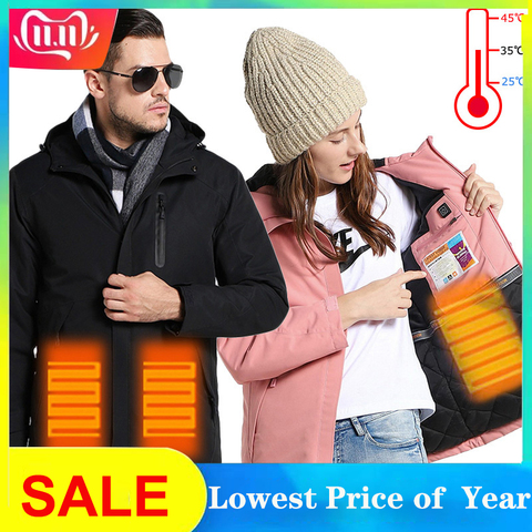 2022 Winter Couples USB Heated Jacket Men Women Plus Size Waterproof Jacket Men Down Cotton Hiking Coat Keep Warm Rain Jacket ► Photo 1/6