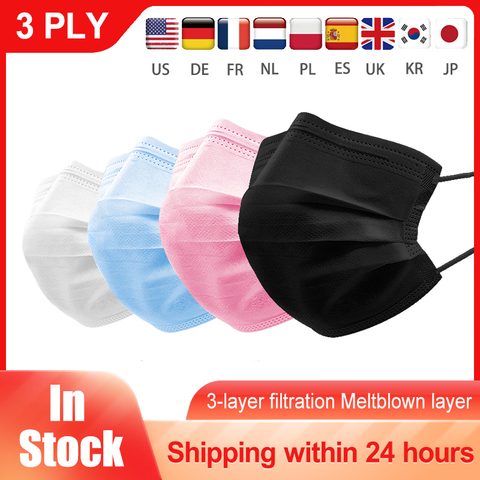 Fast Delivery 3 Layer Disposable Face Mask Black White Pink Mouth Mask Adult Anti Dust Earloop Nonwoven Health Protection Mask ► Photo 1/6