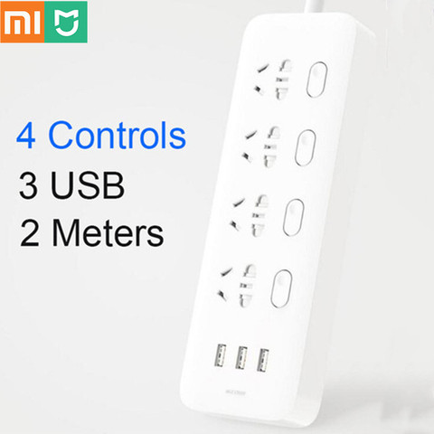 Original Xiaomi Mijia Power Strip 4 Sockets 4 Individual control Switches 5V/2.1A 3 USB port Extension Sockets Charger 2m cable ► Photo 1/6