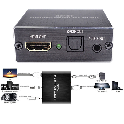 HDMI to HDMI Audio Extractor Stereo Extractor Converter Optical TOSLINK SPDIF + 3.5mm HDMI Audio Splitter Adapter ► Photo 1/6