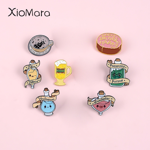 Magic School Enamel Pins Cartoon Magical Potions Felix Butterbeer Birthday Cake Movie Jewelry Wizard Lapel pins For Kids GIfts ► Photo 1/6