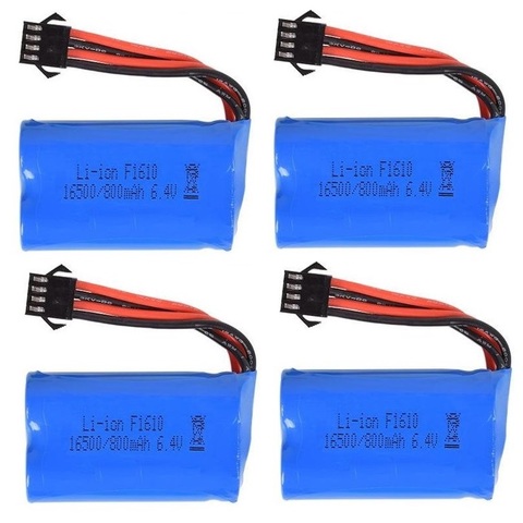 1-4pcs 6.4v 800mAh Li-ion battery sp-4P plug 16500/USB charger  for wltoys 18628 18629 18428 18429 1/18 RC car ► Photo 1/4