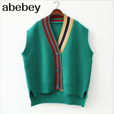 2022 Female Fashion Loose Vest V-neck Button Sweater Open Stitch Casual Striped Cardigan ► Photo 1/4