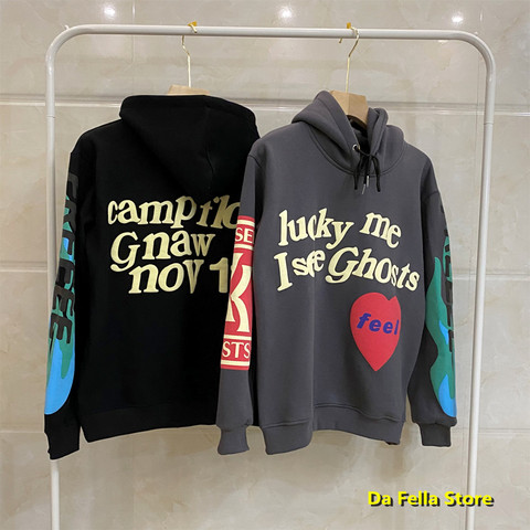 2022 LUCKY ME I SEE GHOST Hoodie Men Women FEEL Kanye West Kid Cudi Hoodies Kids See Ghost Sweatshirts Foam Print Pullovers ► Photo 1/6