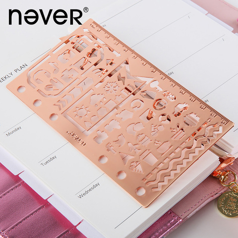 Never Metal Ruler Rose Gold Drafting Tools Hollow Ruler Planner Journal Multifunctional Graffiti Drawing Accessories Stationery ► Photo 1/6