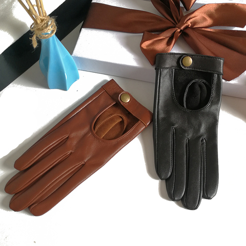 2022 Half Palm Glove Rivet Pins Street Fashion Driving Gloves Genuine Real Goat Leather Gloves Women Fashion Short Mittens G599 ► Photo 1/5