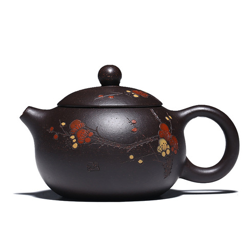Chinese Yixing Teapot Pure Hand Handmade Colourful Mud Painted Plum Fragrant Xi Shi Pot Purple Clay 188 Ball Hole 160ml ► Photo 1/5