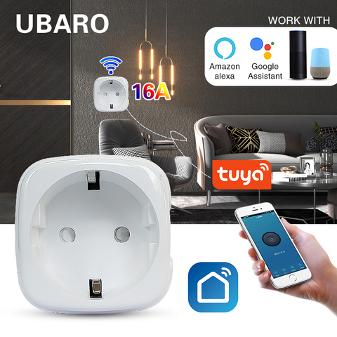 UBARO 16A Tuya Smart Home Wifi Socket Voice and App Remote Control Power Plug Work with Alexa and Google Assistant AC100-240V ► Photo 1/6