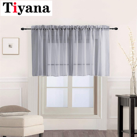 Grey Short Sheer Curtains Tulle short tulle curtains Window Drapes Valance for Bedroom Bathroom Living Room Kitchen Cafe P184Y ► Photo 1/6