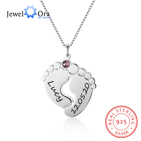 JewelOra Personalized Baby Feet Necklace with Birthstone 925 Sterling Silver Customized Name Pendant Necklace Gift for Mother ► Photo 1/6