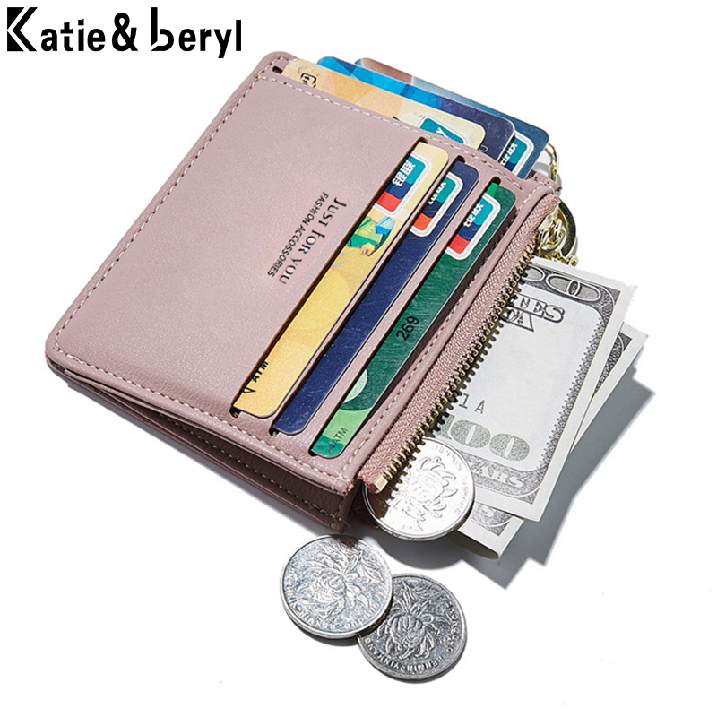 (Dk Pink)New Brand Super Thin Small Credit Card Wallet Women's Leather Key  Chain ID Card Holder Slim Wallet Female Ladies Mini Coin Purse WAR