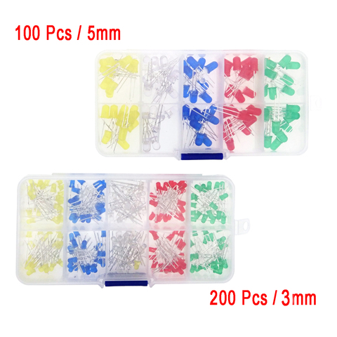 100pcs/200pcs LED light diode 5mm/3mm 5 color red yellow blue green white LED light emitting diode DIY set box ► Photo 1/1