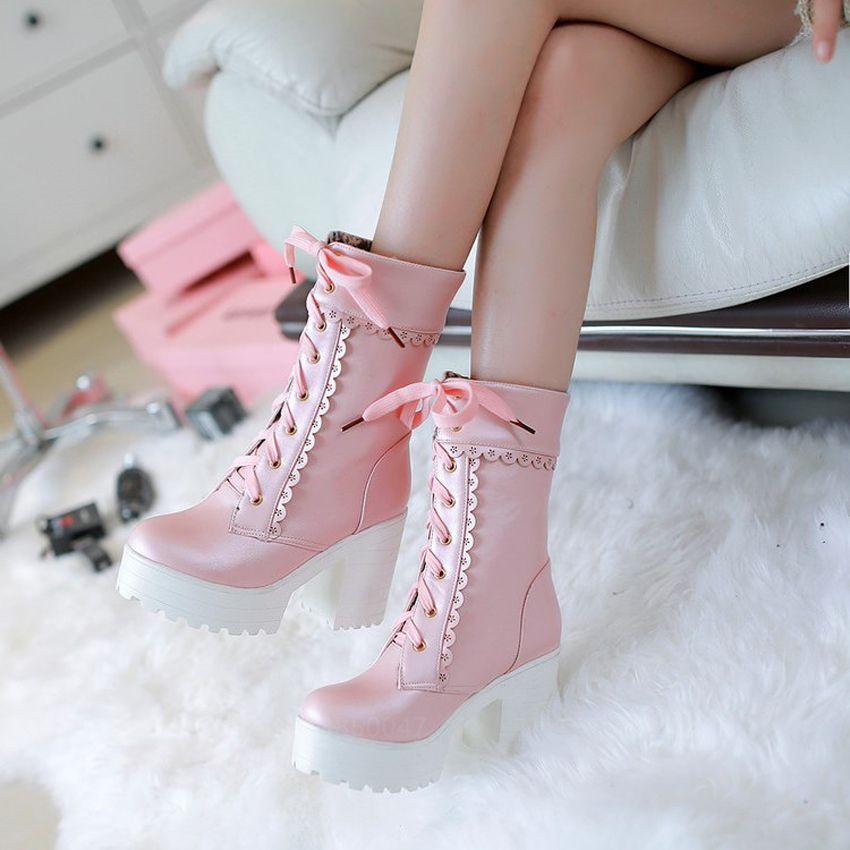 Lolita Shoes Winter Martin Boots Girls Cosplay JK Student Platform Shoes  Japanese Style Cute Princess Lace Up Bow Tie Thick Heel - Price history &  Review | AliExpress Seller - Shop911060177 Store 