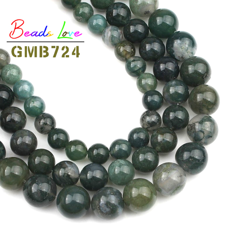 Wholesale Green Moss Grass Agates 4/6/8/10/12 MM Natural Stone Round Loose Beads For jewelry Making DIY Bracelet Strand 15.5'' ► Photo 1/6