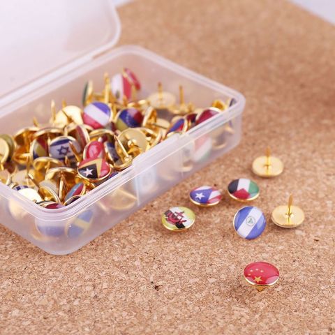 2022 New 100pcs/box Map Tacks National Flag Glue Thumbtack Push Pins Notice Board Markers ► Photo 1/6