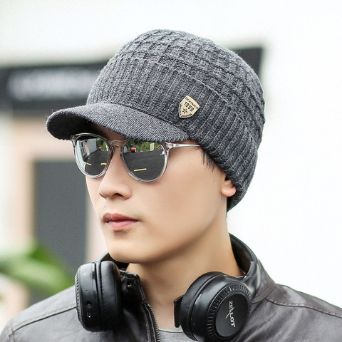 Caps Visor Hat Men Knitted Wool Winter Hats With Visor Cap Mens New Arrival ► Photo 1/6